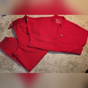 Figs Pop Red Scrub Set Medium Montex Top / Large  Petite Highwaisted Zomora Jogg